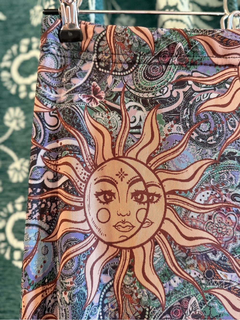 SHEIN MOD Sun Print Lettuce Trim Celestial Motif Maxi Skirt Medium - Picture 13 of 14